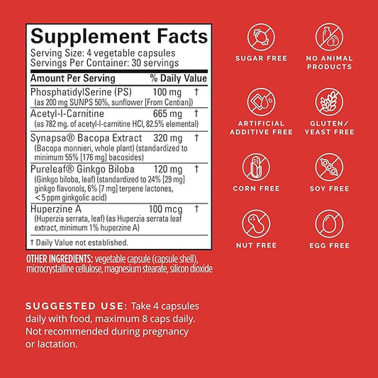 BRAINMD Dr Amen Brain & Memory Power MAX - 120 Capsules - Nootropic Supplement with Ginkgo Biloba Extract & Huperzine A - 30 Servings