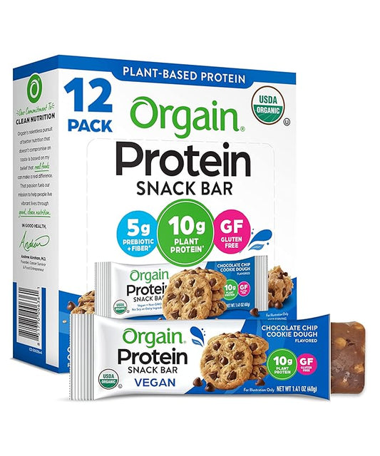 Orgain Organic Vegan Protein Bars, Chocolate 10g Plant 1.41 Oz 12)