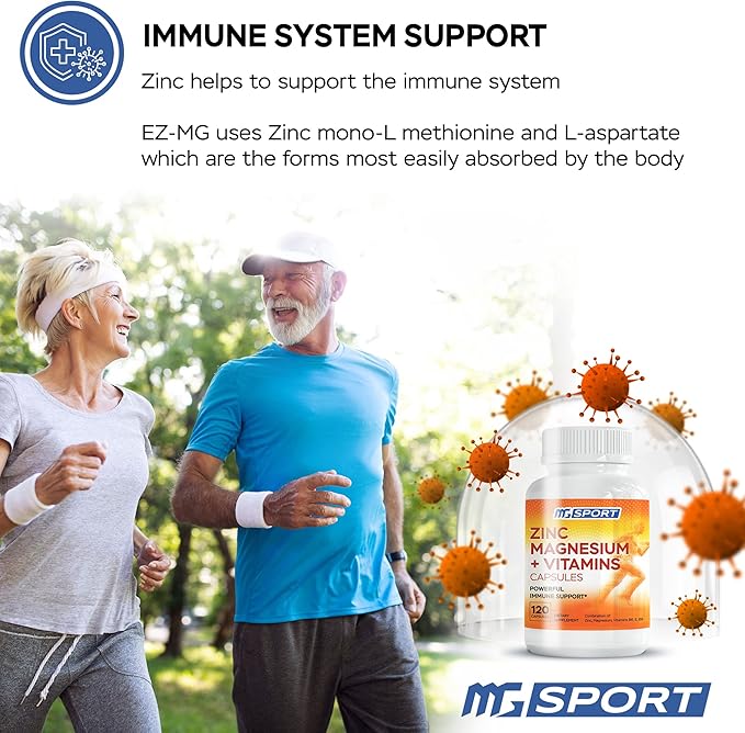 Magnesium Zinc Supplement with Vitamins B6, B9, MGSPORT 120 Capsules