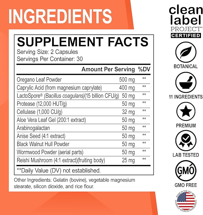 Candi Cleanse Support Supplement Pills - Anti Overgrowth Supplements for Women & Men - Extra Strength Balance Control Probiotic Complex Cleanser - Natural Oral Herbal Oregano & Caprylic Acid Capsules