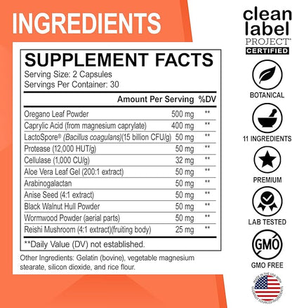 Candi Cleanse Support Supplement Pills - Anti Overgrowth Supplements for Women & Men - Extra Strength Balance Control Probiotic Complex Cleanser - Natural Oral Herbal Oregano & Caprylic Acid Capsules