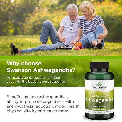 Swanson Ashwagandha Powder Supplement-Ashwagandha Root Supplement (100 Capsules, 450mg Each) 4 Pack