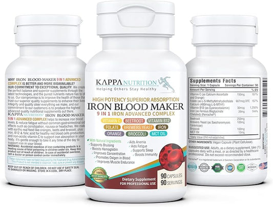 (90 Capsules), Iron 26mg, Vitamin C 150mg, Folate 667mcg DFE, B12, Beetroot, 9 in 1 Advanced