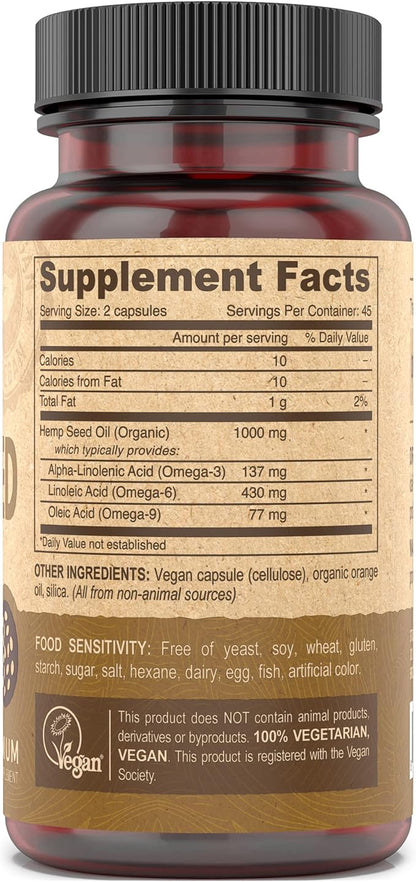 DEVA Vegan Vitamins Hemp Oil, Rich 3-6-9 - 90 Capsules, 1-Pack