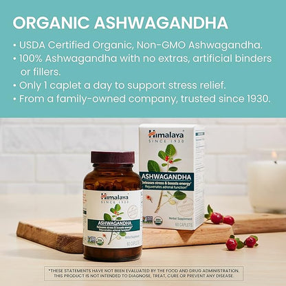 Himalaya Organic Ashwagandha, 120 Day Supply, 670 mg, 60 Caplets, 2 Pack