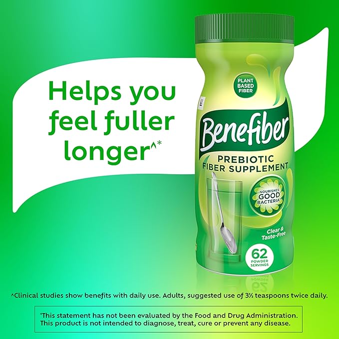Benefiber Daily Prebiotic Fiber Supplement Powder for Digestive Health, Daily Fiber Powder, Unflavored - 62 Servings (8.7 Ounces)