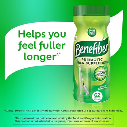 Benefiber Daily Prebiotic Fiber Supplement Powder for Digestive Health, Daily Fiber Powder, Unflavored - 62 Servings (8.7 Ounces)