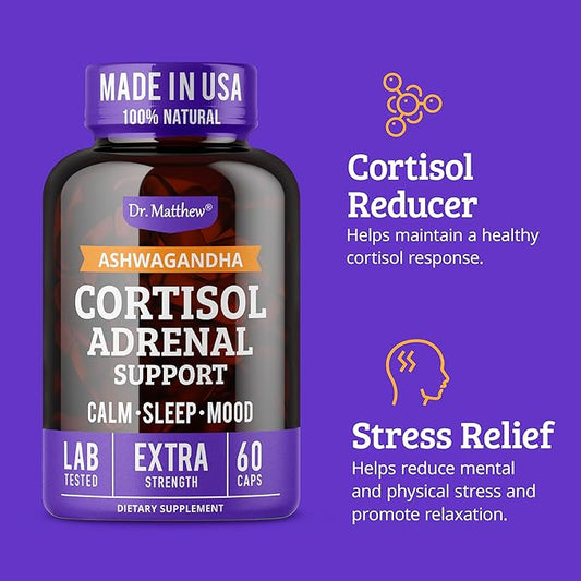 Dr. Matthew Cortisol Reducer & Adrenal Support Supplement with Ashwagandha, Rhodiola & Ginseng – A Detox Cocktail to Lower Cortisol & Support Relaxation, Calm & Restful Sleep