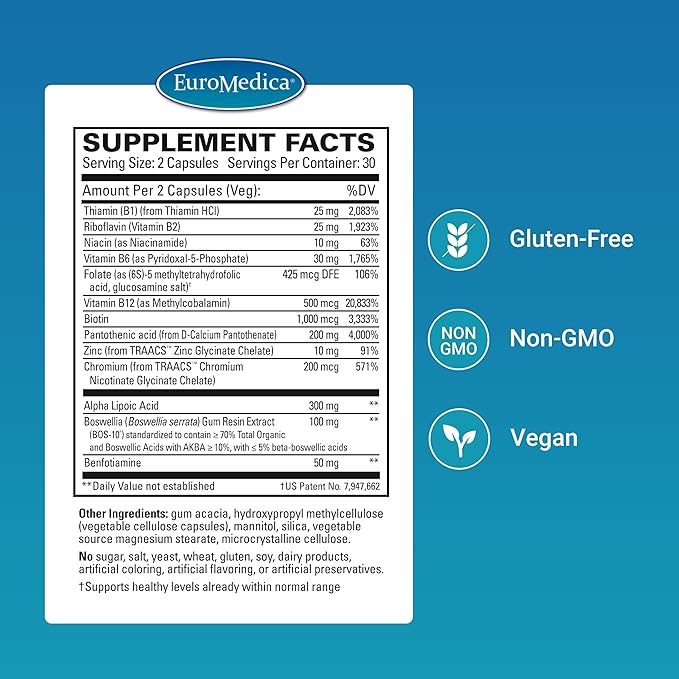 EuroMedica Nerve Complex - Herbal Supplement with Bioactive Vitamin B12 - Circulation & Nerve Health Support Supplement - Vegan Capsules with Boswellia Serrata - 60 Capsules