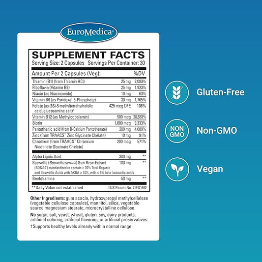 EuroMedica Nerve Complex - Herbal Supplement with Bioactive Vitamin B12 - Circulation & Nerve Health Support Supplement - Vegan Capsules with Boswellia Serrata - 60 Capsules
