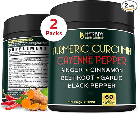 2 Packs Turmeric Curcumin with Cayenne 7in1 Supplement