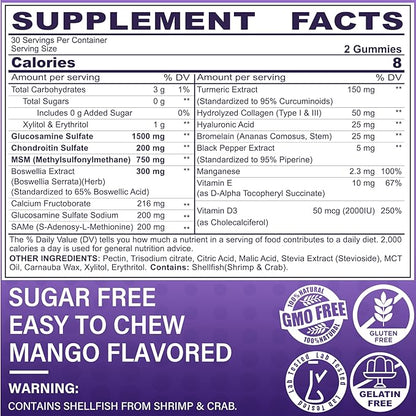 Glucosamine Chondroitin Gummies with MSM, Boswellia 120 Cts
