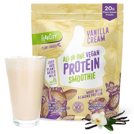 FlavCity All-in-One Vegan Protein Powder Smoothie, Vanilla 20g of