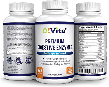 Premium Digestive Enzymes with plant-based enzymes, (60 Non-GMO