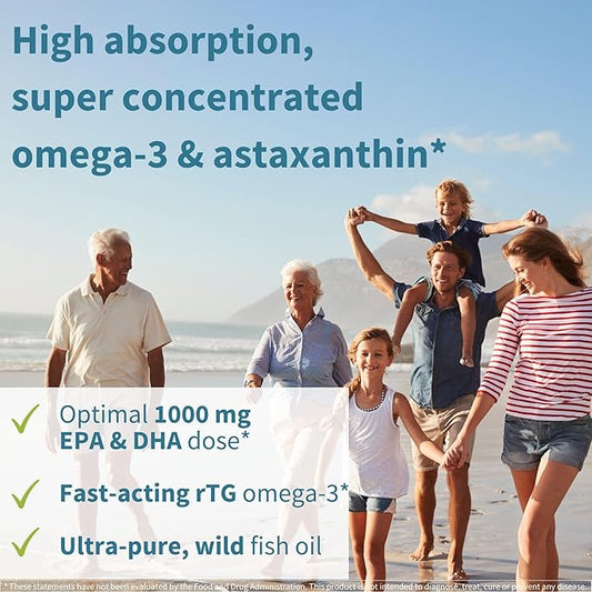 Super Concentrated rTG Omega 3 Wild 1000mg, Clean 2:1 Ratio, 1mg, Lemon 180 Softgels,