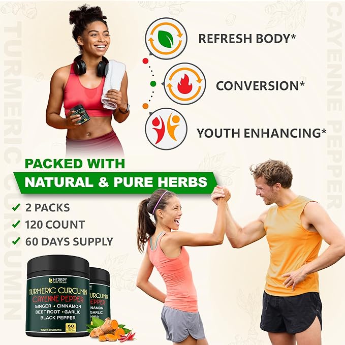 2 Packs Turmeric Curcumin with Cayenne 7in1 Supplement