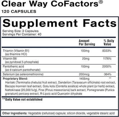 Quicksilver Scientific Clear Way Cofactors - Body Detox Cleanse Support with Vitamin B1, Dandelion Extract, Quercetin & Nattokinase Enzyme - Antioxidant Cleanse to Support Gut Health (120 Capsules)
