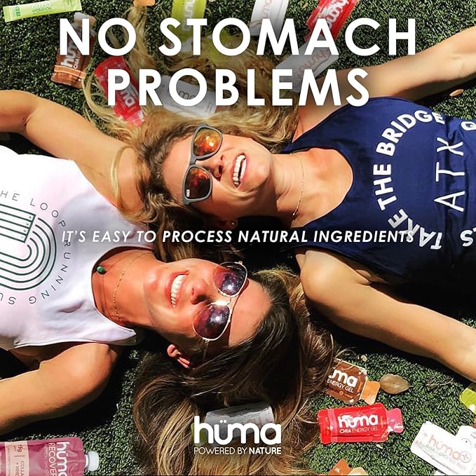 Huma Plus (Double Electrolytes) - Chia Energy Gel, Lemon Lime, 12 Gels, 25mg Caffeine - Stomach Friendly, Real Food Energy Gels
