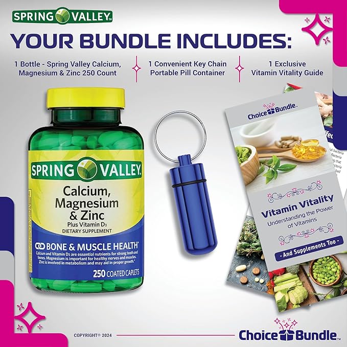 Spring Valley Calcium, Magnesium & Zinc D3 Coated 250 Ct (3 Items)!
