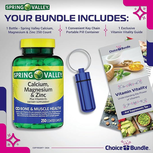 Spring Valley Calcium, Magnesium & Zinc D3 Coated 250 Ct (3 Items)!