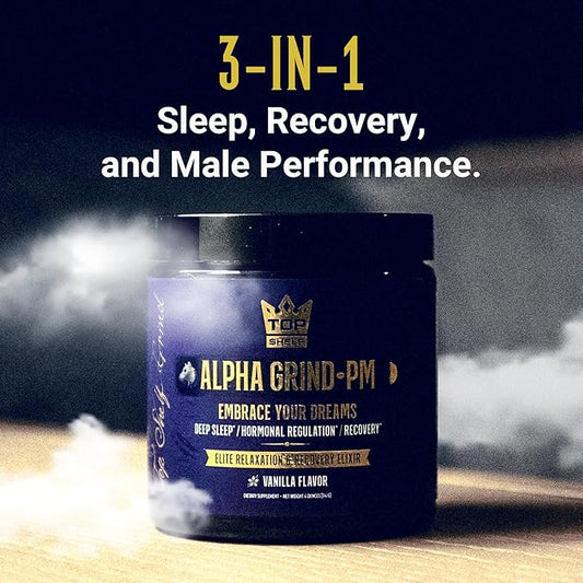 Advanced Sleep Supplement for Men, Nootropic Night Time Burner & Anabolic Recovery, Natural Sleep Aid with Magnesium Glycinate, Apigenin, Selenium - Vanilla Flavor | Alpha Grind PM