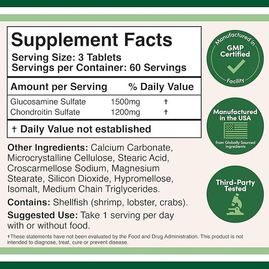 Glucosamine Chondroitin Triple Strength (1,500mg Glucosamine 1,200mg Chondroitin) 180 Tablets,