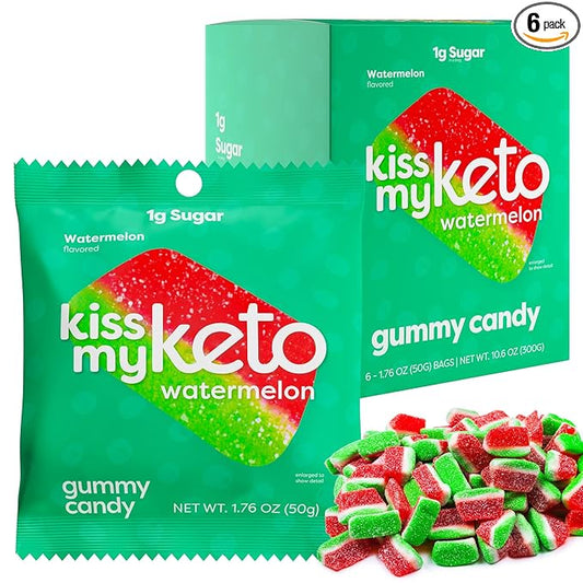 Kiss My Keto Gummies Candy – Low Carb Watermelon Candy Gummy, Keto Snack Pack – Healthy Candy Gummys – Vegan Candy, Keto Gummy Candy – Keto Candy Gummies (6-pack)