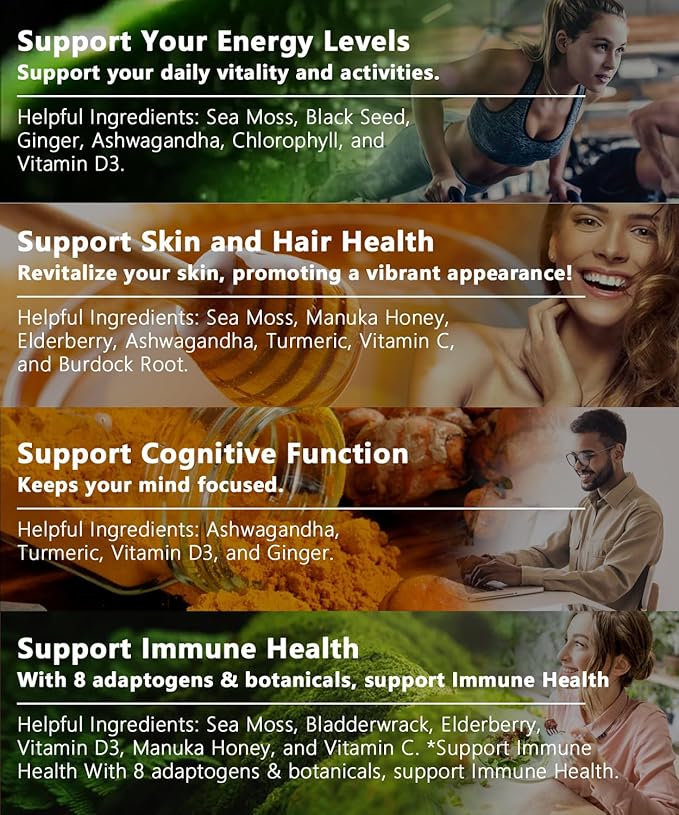 Sea Moss Capsule Complex with Sea Moss, Black Seed Oil, Aşhwagandha, Ginger & Vitamins C, D3-120 Capsules,Superfood Supplements - Advanced Seamoss Pills, Wild Sea Moss Pills, Made in USA