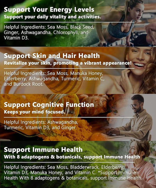 Sea Moss Capsule Complex with Sea Moss, Black Seed Oil, Aşhwagandha, Ginger & Vitamins C, D3-120 Capsules,Superfood Supplements - Advanced Seamoss Pills, Wild Sea Moss Pills, Made in USA