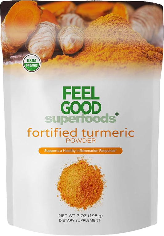 FeelGood Organic Superfoods Fortified Turmeric Powder 95% Curcuminoids, 7 oz