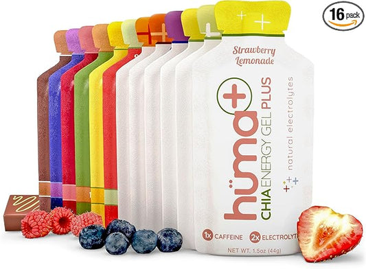 Huma Plus (Double Electrolytes) - Chia Energy Gel, Variety Pack - Stomach Friendly, Real Food Energy Gels (16 Original and 8 Plus Gels)