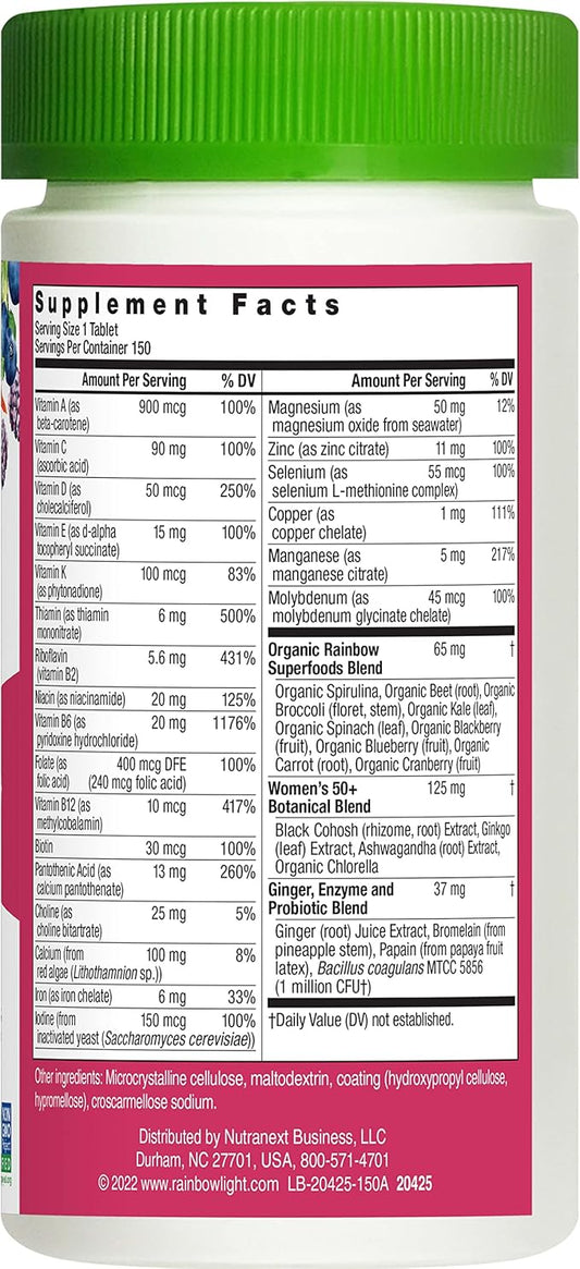Rainbow Light Multivitamin for Women 50+, 50+ Multivitamin 150 Tablets
