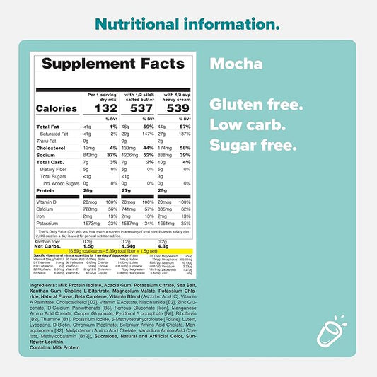 Keto Chow Mocha | Keto Meal Replacement Shake Powder | Nutritionally Complete | Low Carb | Delicious Easy Meal Substitute | Protein Rich You Choose The Fat | Single Meal Sample