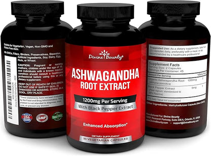 Divine Bounty Organic Ashwagandha Capsules 1200mg Ashwagandha 90 Veggie