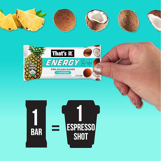 That's it. Piña Colada Caffeine Blends Energy Mini Bars Pineapple Coconut (15 Count) Allergy-Friendly, non-GMO, Gluten Free Snacks