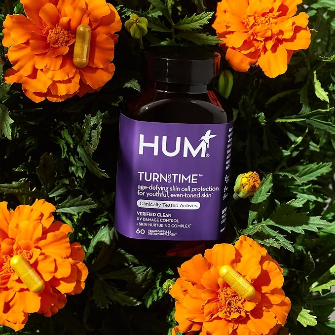HUM Turn Back Time - Supplement for Youthful Skin with Tumeric, Green Tea Polyphenols & Lutein - Skin Anti Aging Capsules for Even Tone (60-Count)