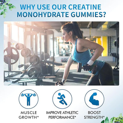 Creatine Monohydrate Gummies 5000mg for Men & Women, Chewables Creatine Monohydrate for Muscle Strength, Muscle Builder, Energy Boost, Pre-Workout Supplement-180 Blueberry Gummies