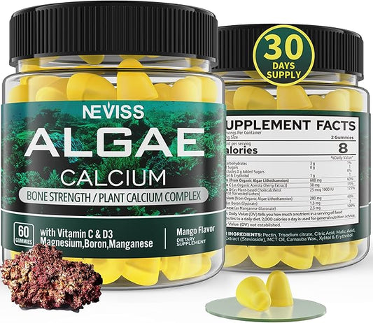 Algae Calcium Gummies 600mg with Vitamin D3, C, 60 Counts