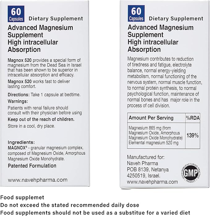 MAGNOX® 520 | Magnesium Supplement 520mg 3X More (60 Vegan