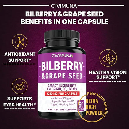(2 Packs) Bilberry Capsules 9260mg 4 Months