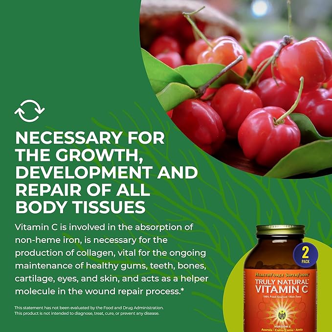 HEALTHFORCE SUPERFOODS Truly Natural Vitamin C 240 Vegan 30 Servings