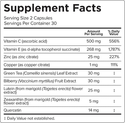 Natural Eye Health Vitamins with Bilberry AREDS2® Clinical (60 Capsules)