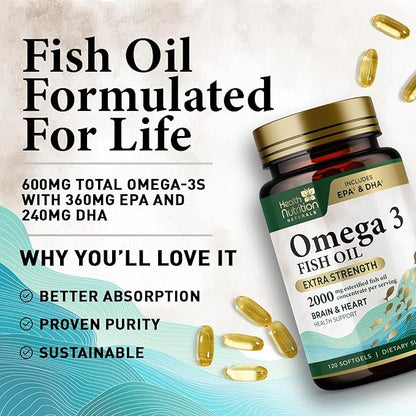 Triple Strength Omega 3 Fish Oil 2000 mg Omega-3 Supplements, 120 Count