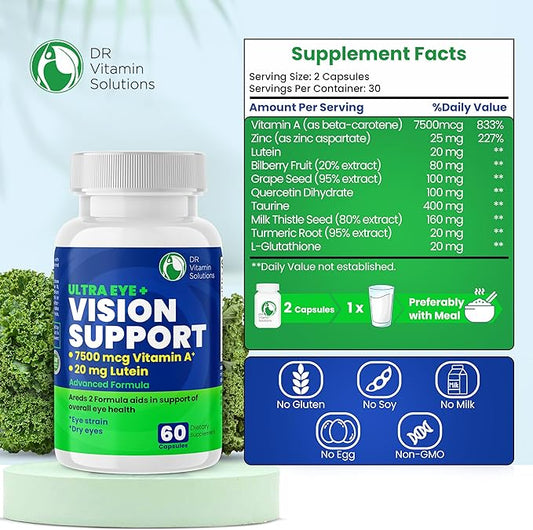 Vision Support Eye Vitamins for Macular Health 2 Formula (1 Bottle, 60 Capsules)