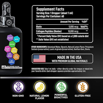Hydrolyzed Liquid Collagen Peptides and Biotin 1 and 3 Biotin 60ml