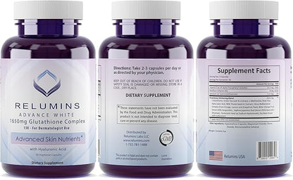 Relumins 1650mg Reduced Glutathione Complex 90 Veggie 5 Bottles