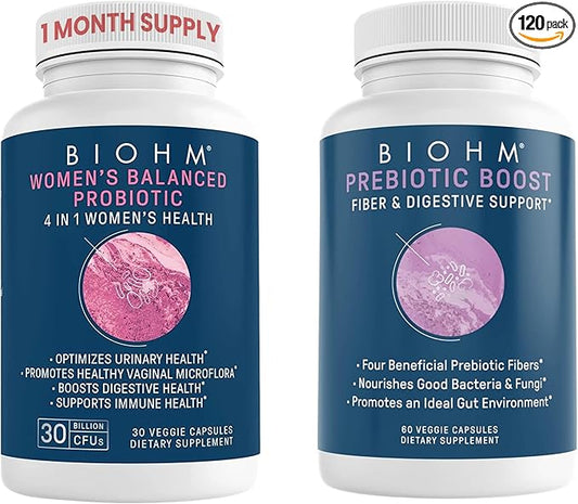 BIOHM Prebiotic & Women's Probiotic Bundle: 60 Caps 30B CFU 30 Caps