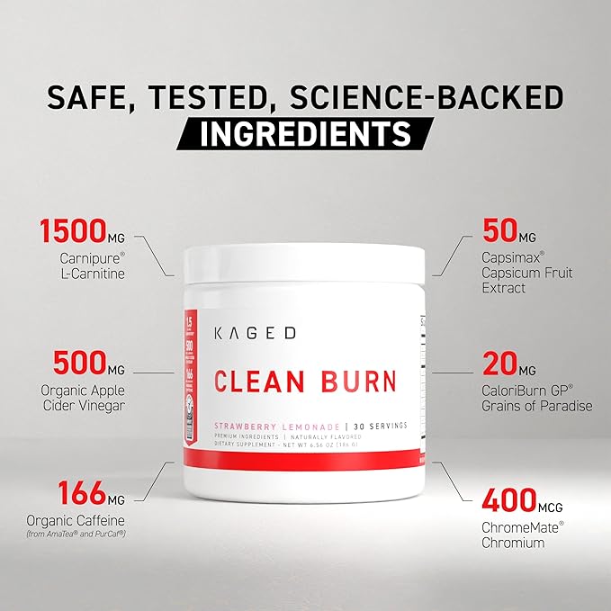 Kaged Clean Burn Powder | Orange Mango | Thermogenic Weight Management | Boost Metabolism | Organic Caffeine, Apple Cider Vinegar | Supplements for Men & Women | 30 Servings