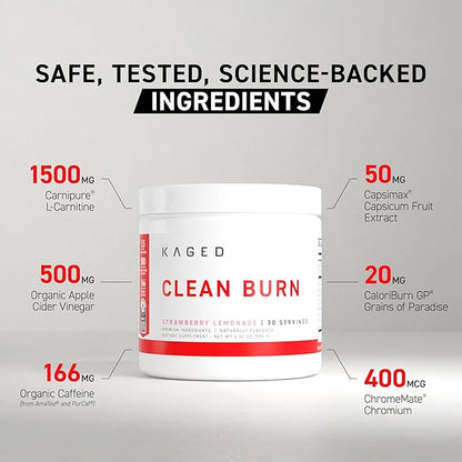 Kaged Clean Burn Powder | Orange Mango | Thermogenic Weight Management | Boost Metabolism | Organic Caffeine, Apple Cider Vinegar | Supplements for Men & Women | 30 Servings