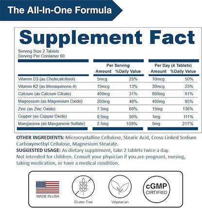 Calcium 800 mg | Highly Absorbable Calcium Citrate with Vitamin D3 & K2 | Premium 2:1 Ratio with Magnesium | Plus Zinc, Copper, Manganese | Vegan Supplement for Bone Health, 120 Tablets (Pack of 3)